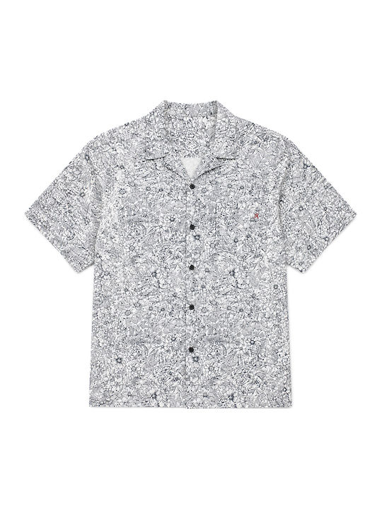 Short Sleeve Cotton Shirt in Regular Fit Floral White-Black