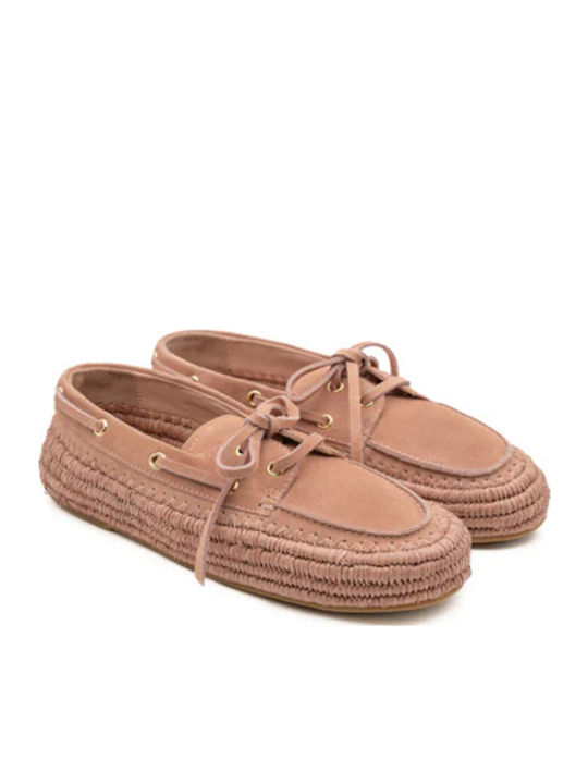 Leather Women's Boat Shoes In Pink Color