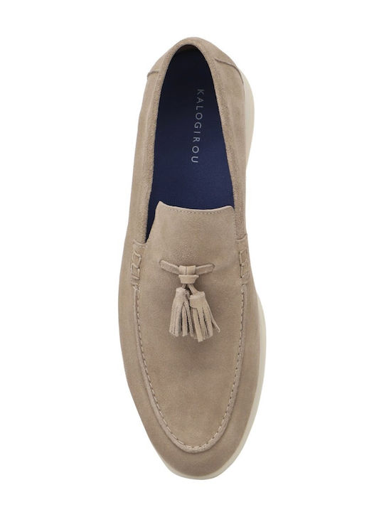 Leather Men's Loafers in Beige Colour