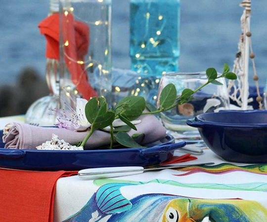 Tessitura Toscana Telerie Cotton Tablecloth Poisson Blue Blue 85x85cm