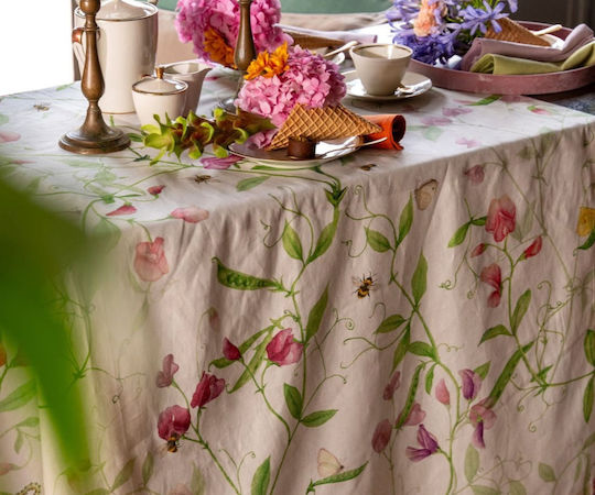 Tessitura Toscana Telerie Linen Tablecloth Petits Green 140x170cm