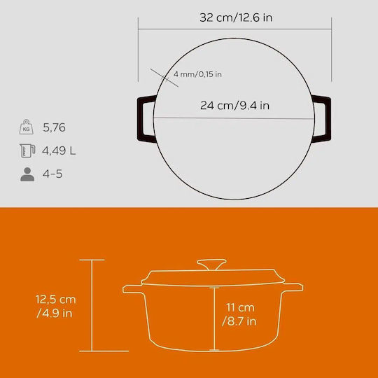 Lava Trendy Oală Adâncă Din Fontă 4.49lt 24cm