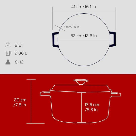 Ready Lava Oală Adâncă Din Fontă 9.8lt 32cm