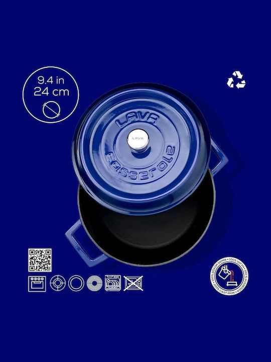 Lava Deep Pot made of Cast Iron 4.49lt / 24cm Blue
