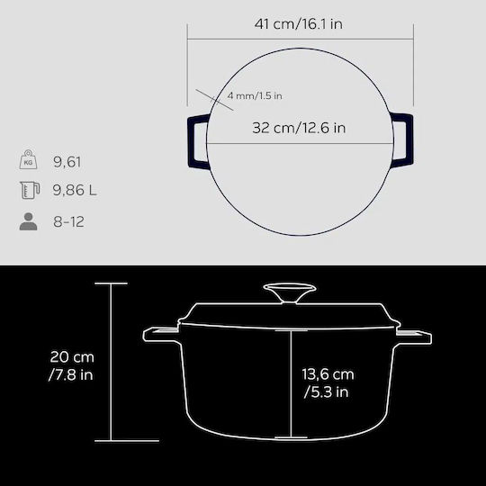 Lava Trendige Gusseisen Kochtopf aus Μαντέμι 10lt / 32cm Schwarze