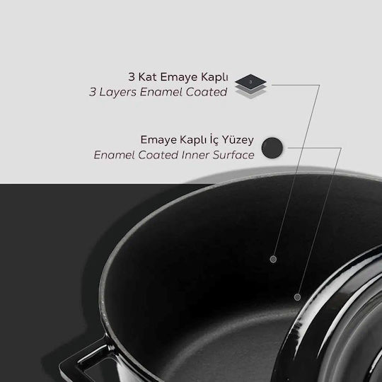 Lava Trendige Gusseisen Kochtopf aus Μαντέμι 10lt / 32cm Schwarze