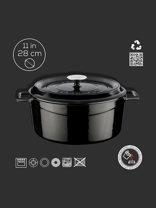Lava Βαθιά Κατσαρόλα από Μαντέμι 6.71lt / 28cm Μαύρη