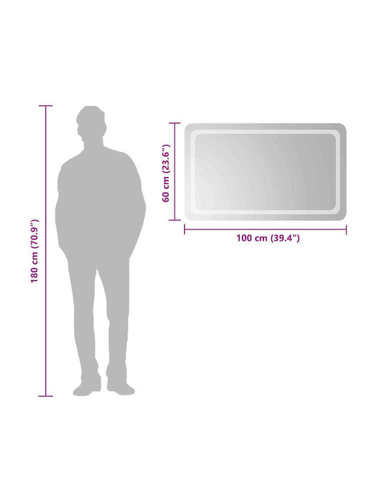 vidaXL Огледало за баня LED 100x60cm Прозрачен