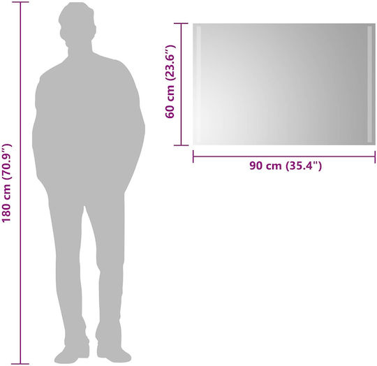 vidaXL Καθρέπτης Μπάνιου Led 90x60cm Διάφανος