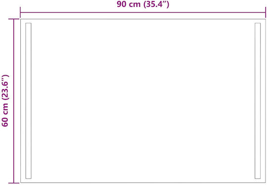 vidaXL Καθρέπτης Μπάνιου Led 90x60cm Διάφανος