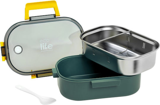 Ecolife Spoon Cutie de Prânz din Inox Verde cu Compartimente 900ml