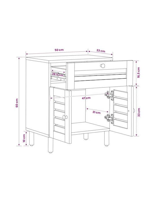 Bedside Table Made of Solid Wood Beige 50x33x60cm