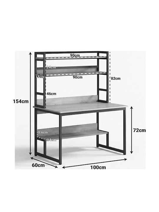 Desk Damp Wooden Natural-black with Metal Legs 100x60x154cm