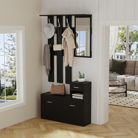 Eingangsmöbel mit Spiegel & Schuhschrank Wenge 90x24x190cm