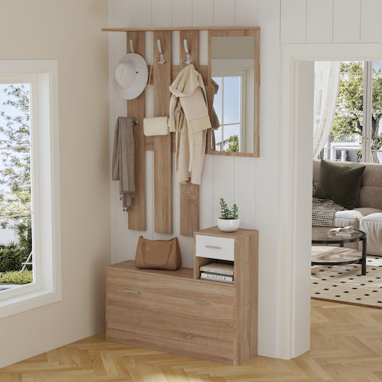 Eingangsmöbel mit Spiegel / Garderobe & Schuhschrank Shona-white 90x24x190cm Eingangsmöbel mit Spiegel / Garderobe & Schuhschrank Shona-white 90x24x190cm