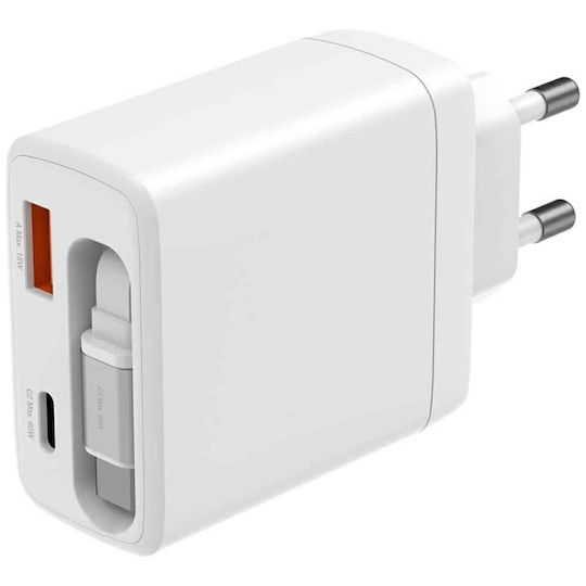 4Smarts Φορτιστής Χωρίς Καλώδιο GaN με Θύρα USB-A και Θύρα USB-C 65W Power Delivery / Quick Charge 3.0 / SuperCharge Λευκός (Pdplug Slim)
