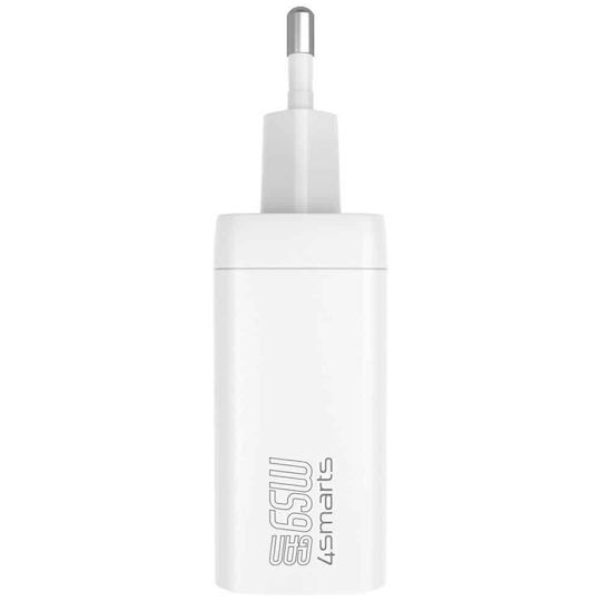4Smarts Φορτιστής Χωρίς Καλώδιο GaN με Θύρα USB-A και Θύρα USB-C 65W Power Delivery / Quick Charge 3.0 / SuperCharge Λευκός (Pdplug Slim)