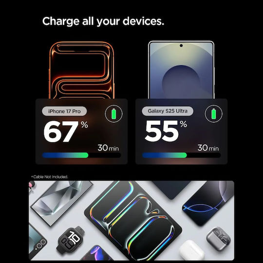 Spigen Wireless GaN Charger with USB-C Port 30W Power Delivery / Quick Charge 3.0 / Quick Charge 2.0 Gunmetal (Essential)