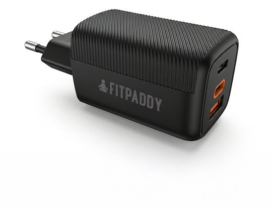 Fitpaddy Wireless Charger GaN With USB-A Port And 2 USB-C Ports 65W Power Delivery Quick Charge 3.0 Black