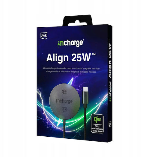 3MK Wireless Charger Qi2 25W Black Incharge Align For Android