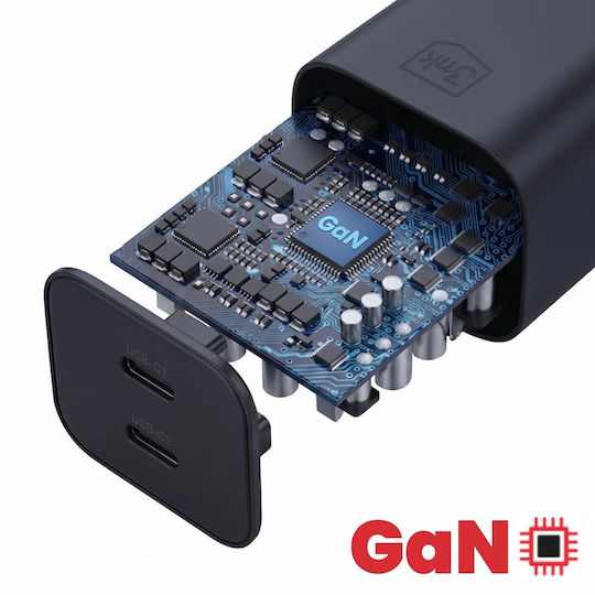 3MK Φορτιστής Χωρίς Καλώδιο GaN με 2 Θύρες USB-C 45W Power Delivery / Quick Charge 4.0 Μαύρος (Hyper)