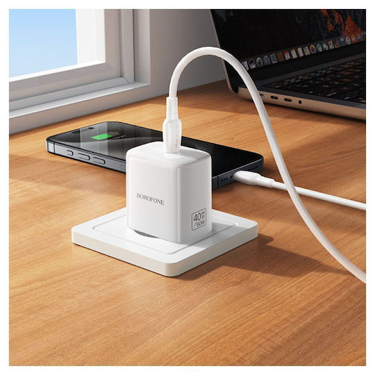 Borofone GaN Charger with USB-C Port and USB-C - USB-C Cable 40W Power Delivery Quick Charge 3.0 White (BN33 Fuente)