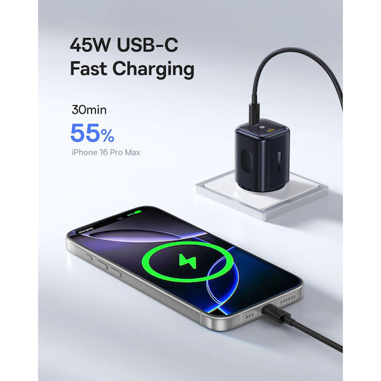 Baseus Baseus Kabeloser 2 USB-C Ausgangsanschlüsse 45W Schwarz