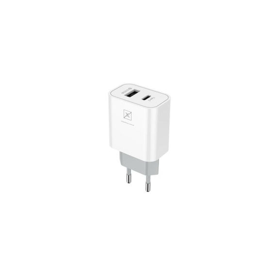 Maxximus Ladegerät ohne Kabel mit USB-A Anschluss und USB-C Anschluss 20W Stromlieferung / Schnellaufladung 2.0 / Schnellaufladung 3.0 Weißs (MX Alfa)