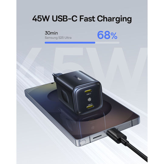 Baseus Baseus Kabeloser 2 USB-C Ausgangsanschlüsse 45W Schwarz