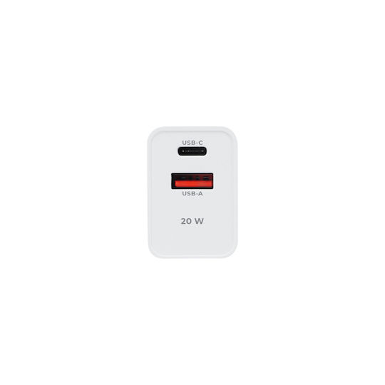 Maxlife Ladegerät ohne Kabel mit USB-A Anschluss und USB-C Anschluss 20W Stromlieferung Weißs (MXTC-13-20AC)