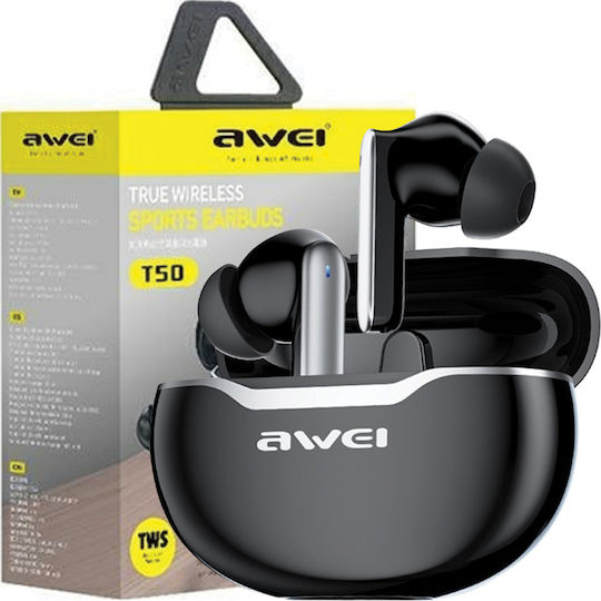 Awei T50 In-ear Bluetooth Handsfree Earphones with Sweat Resistance and Charging Case Black