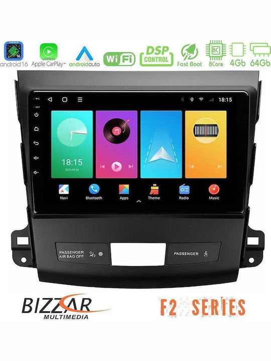 Bizzar Car Audio System for Peugeot 4007 Mitsubishi Outlander Citroen C-Crosser 2025-2026 Bluetooth USB WiFi GPS Apple CarPlay Android Auto with 9" Touch Screen