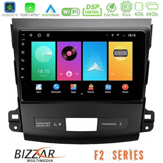 Bizzar Ηχοσύστημα Αυτοκινήτου για Peugeot 4007 Mitsubishi Outlander Citroen C-Crosser 2025-2026 (Bluetooth/USB/WiFi/GPS/Apple-Carplay/Android-Auto) με Οθόνη Αφής 9"