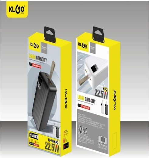 KLGO KP-93 Power Bank 40000mAh 22.5W με 2 Θύρες USB-A και Θύρα USB-C Μαύρο