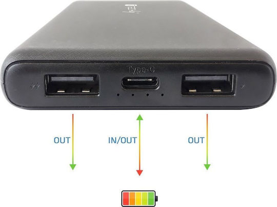 Techly 362541 Power Bank 10000mAh με 2 Θύρες USB-A και Θύρα USB-C Μαύρο