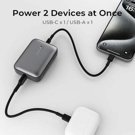 Aukey PB-Y55 Spark Mini Power Bank 10000mAh 20W with USB-A Port and USB-C Port Power Delivery Gray