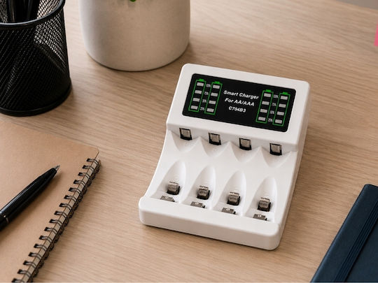 MAXDAY USB Φορτιστής 4 Μπαταριών Ni-Cd/Ni-MH Μεγέθους AA/AAA Σετ με 4 AAA 2800mAh σε Λευκό χρώμα