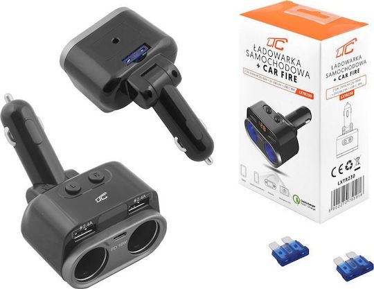LTC Audio Car Charger 150W 2.4A Fast Charging with Ports 2xUSB-A 1xType-C with Type-C Cable
