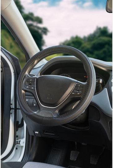 Cartech Husă Volan Auto cu Diametru 38cm Sintetic Negru cu Cusătură Neagră