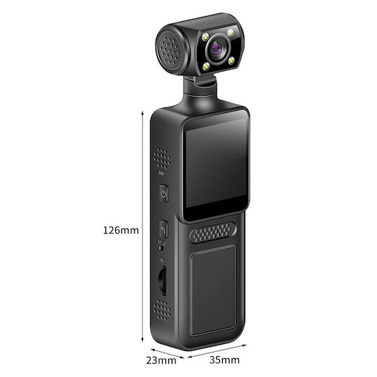 Cameră Video 4K Ultra HD Likesmart Bodycam Flash LED Ecran 1.3" Unghi de Filmare 140° Rotație 180° WiFi Baterie 1500mAh USB Type-C