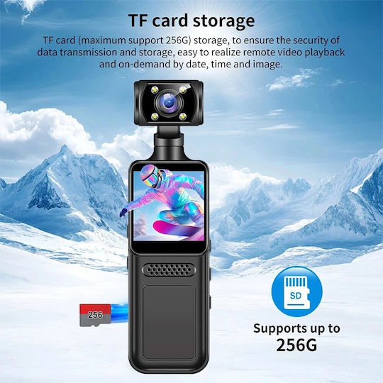 Cameră Video 4K Ultra HD Likesmart Bodycam Flash LED Ecran 1.3" Unghi de Filmare 140° Rotație 180° WiFi Baterie 1500mAh USB Type-C