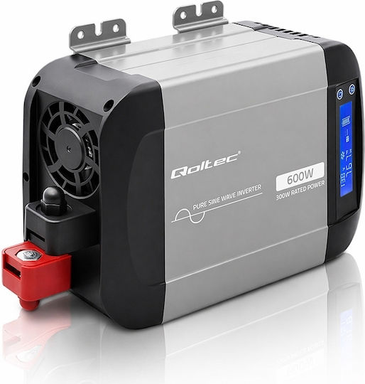 Qoltec Power Inverter Pure Sine Wave 12v 230v 300/600w Lcd Usb Usb‑c Compatible With Lifepo4 Gel Agm