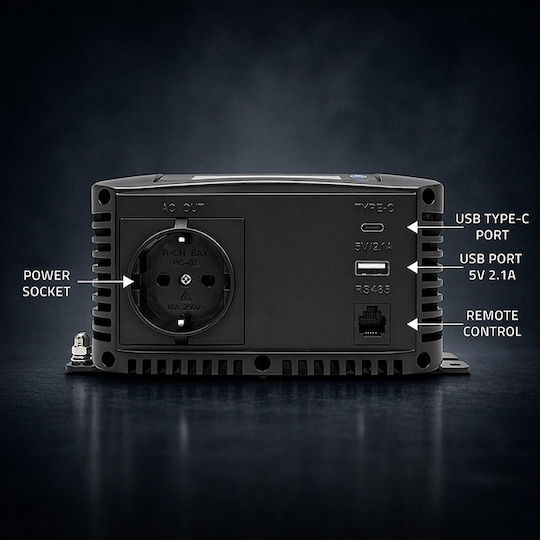 Qoltec Power Inverter Pure Sine Wave 12v 230v 300/600w Lcd Usb Usb‑c Compatible With Lifepo4 Gel Agm