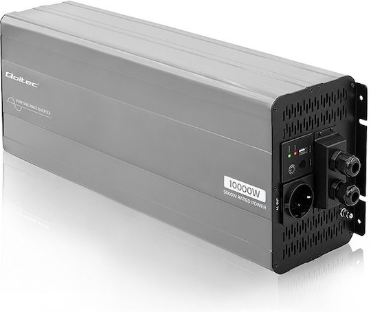 Qoltec Μετατροπέας Τάσης Pure Sine Wave 12v 230v 3000w 6000w Lcd Usb Usb-c Συμβατός Lifepo4 Agm Gel