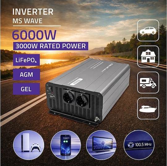 Qoltec Qoltec Ms Wave Power Inverter 12v To 230v 3000/6000w Usb Compatible Lifepo4 Gel Agm
