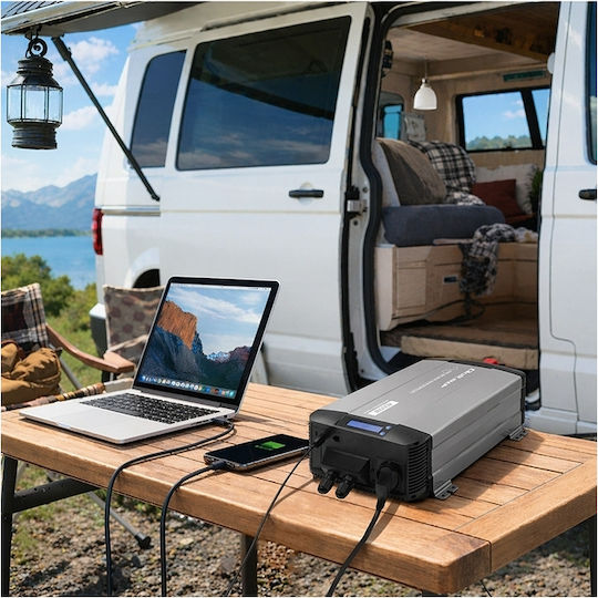 Qoltec Inverter Αυτοκινήτου Καθαρού Ημιτόνου 1000W για Μετατροπή 12V DC σε 230V AC