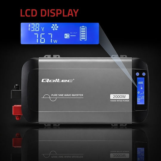 Qoltec Auto-Stromwandler Reine Sinuswelle 12v 230v 1000/2000w Lcd Usb Usb-c kompatibel Lifepo4 Gel Agm