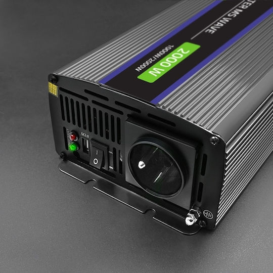 Qoltec Inverter Αυτοκινήτου Τροποποιημένου Ημιτόνου 2000W για Μετατροπή 12V DC σε 230V AC