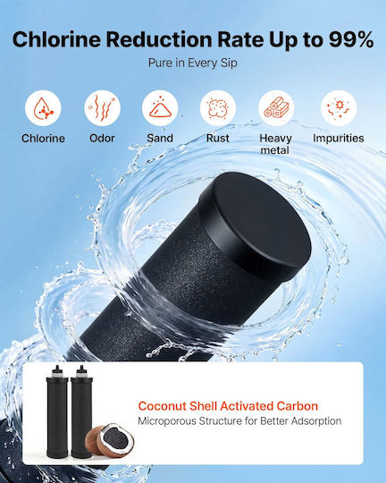 Vevor Water Filtration System Gravity Feed Countertop Water Filtration System Stainless Steel 12.3L 304 Reduces Lead Up To 99% Chlorine 2 Carbon Filters Water Level Faucet Camping At Home