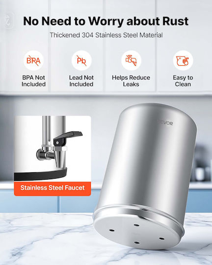 Vevor Water Filtration System Gravity Feed Countertop Water Filtration System Stainless Steel 12.3L 304 Reduces Lead Up To 99% Chlorine 2 Carbon Filters Water Level Faucet Camping At Home